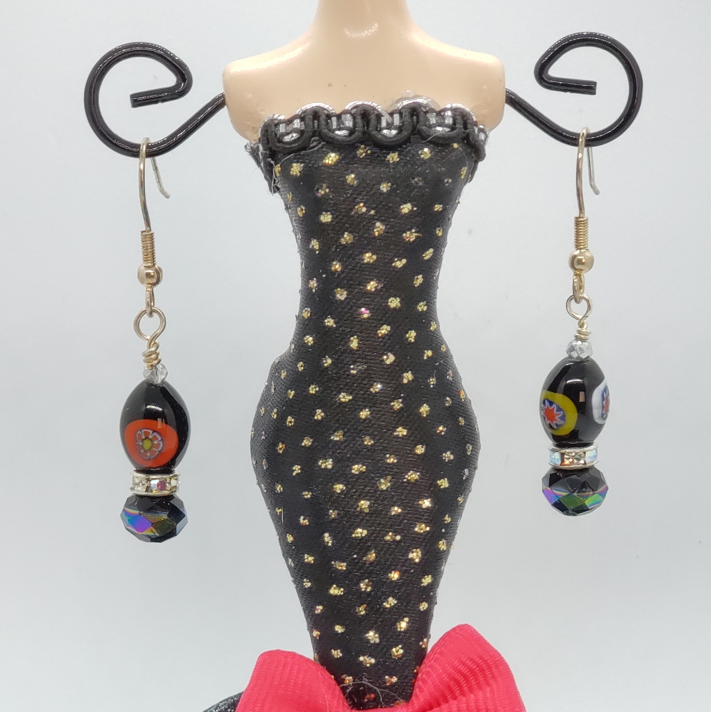 Black Floral Inlay Earrings